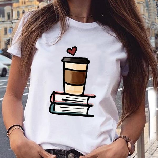 

women's t-shirt women lovely cartoon coffee love cute summer spring 90s casual fashion aesthetic print sweet clothes tees tshirt, White
