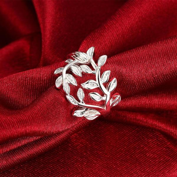 

cluster rings 925 sterling silver for women fine retro elegant leaf fashion party gifts girl student charm wedding luxury jewelry, Golden;silver