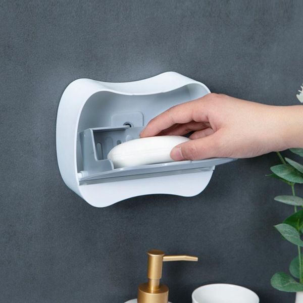 

soap dishes 1pcs plastic wall mounted holder drain box toilet hanging storage punch-bathroom self adhesive boxes accessories