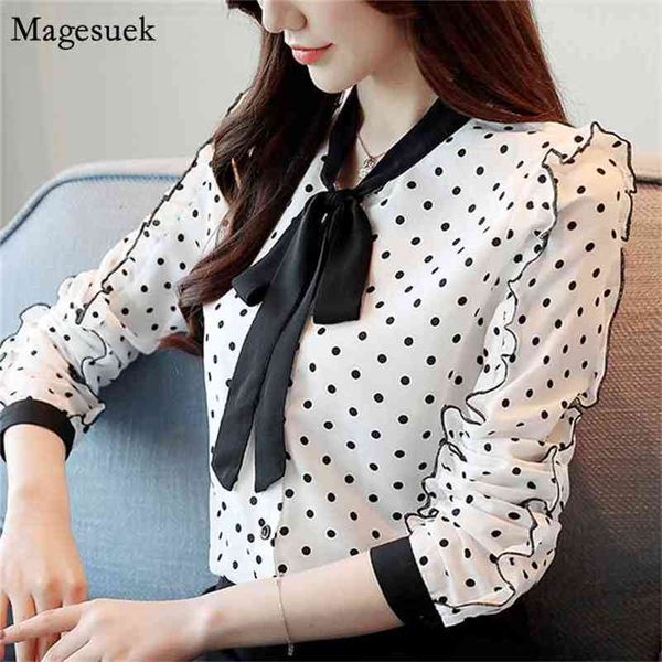 

autumn slim chiffon blouse women fashion elegant and blouses shirt long sleeve female shirts bow collar 1318 40 210512, White