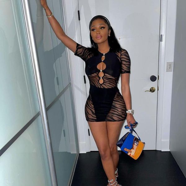 

casual dresses hirigin cut out zebra mesh transparent women's mini dress for beach holiday party prom night bodycon pencil, Black;gray