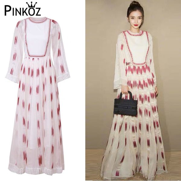 

luxury runway women maxi dress spring fashion embroidery lace pacthwork celebrity style party evening 210421, White