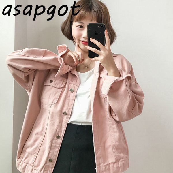 

sweet casual pink denim coat 4 color korean chic long sleeve coats jackets loose vinatge autumn wild slim street 210429, Black;brown