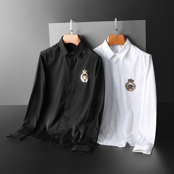 

business shirt deluxe and 2021 spring men's tencel long sleeve bee print cardigan polo, White;black