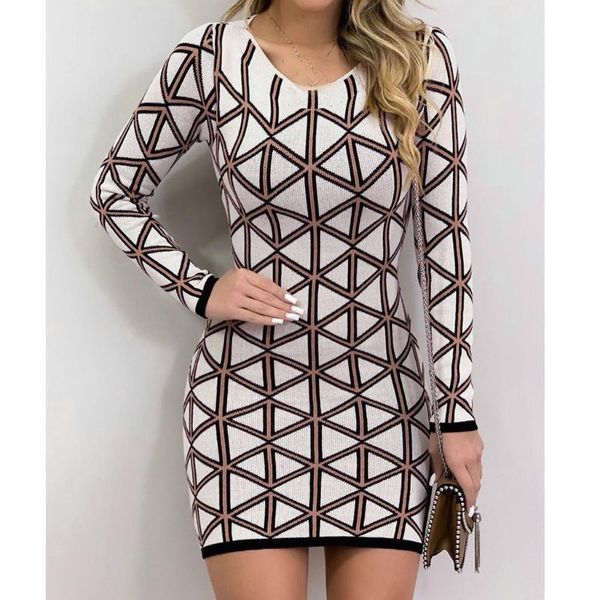 

bodycon party dress long sleeve geomatric v-neck slim mini 2021 fashion autumn spring foundation hip vest#j3 casual dresses, Black;gray