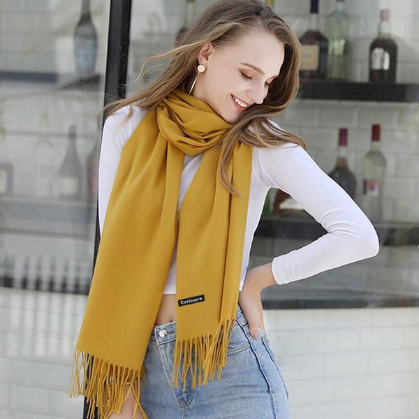 

winter cashmere women scarf female scarves lady tassel bandana solid shawl wraps foulard tippet pashmina cycling caps & masks, Black