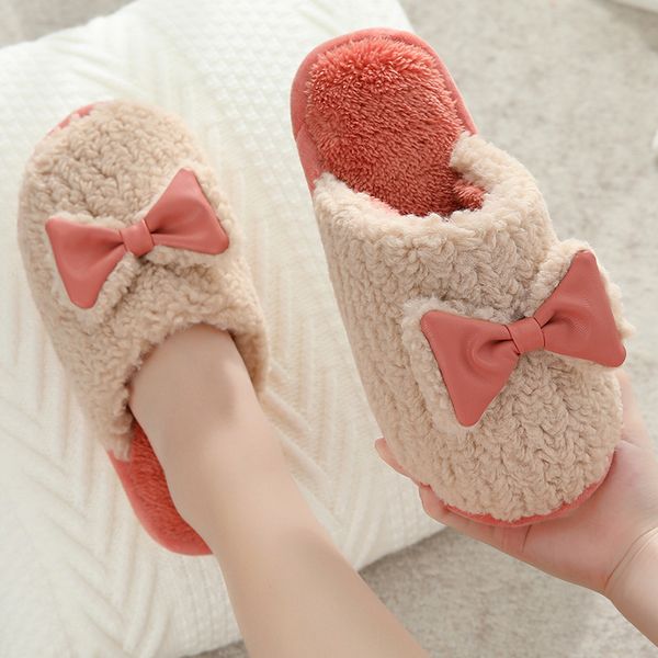 

cotton slippers female autumn and winter indoor anti slip plush warm ins net red male couple at home, Black