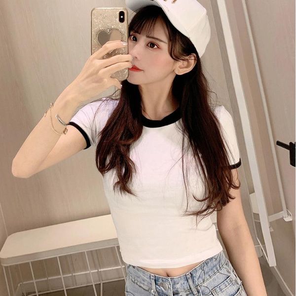 

women's t-shirt korean style short t shirt woman contrast color tshirt women clothes cotton summer sleeve female vetement femme, White