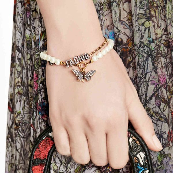 

70% off outlet online family 2021 new double layer butterfly pearl bracelet, Black