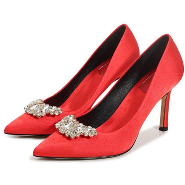 

dress shoes nikali bridal crystal wedding stiletto shallow pointed high-heeled satin red show bridesmaid women pumps, Black