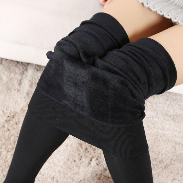 

women's leggings solid comfortable women winter thick warm fleece lined thermal stretchy leggins mujer, Black