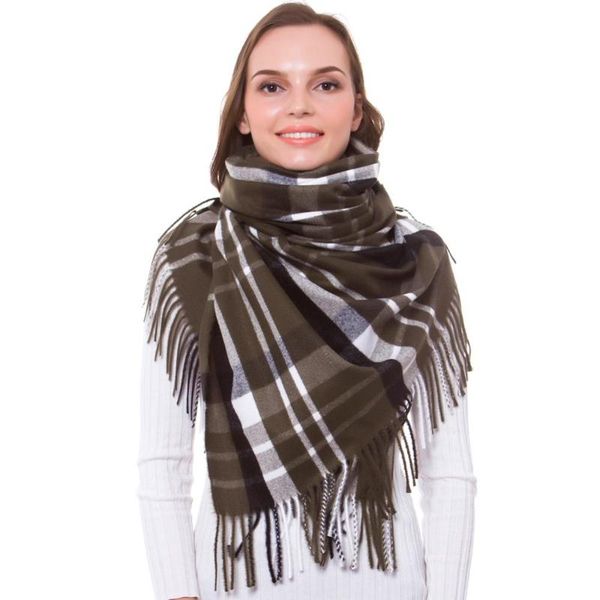 

scarves cashmere scarf check plaid shawl autumn winter warp fashion wrap brushed long large thick tartan tassel dark olive, Blue;gray