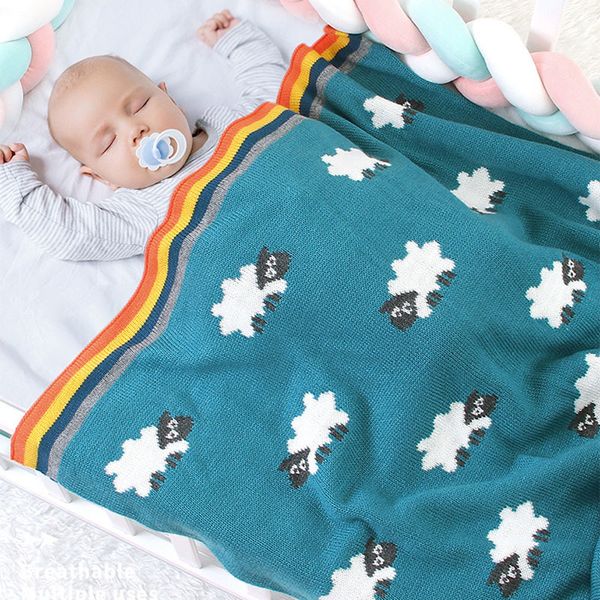 

autumn winter infant baby boy girl knit cartoon printing blanket born quilt boys girls hold 210429, Blue