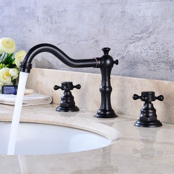 

bathtub faucets set 3 hole black brass double handle bathroom sink and cold tap 3 pcs mixer garden s g19f