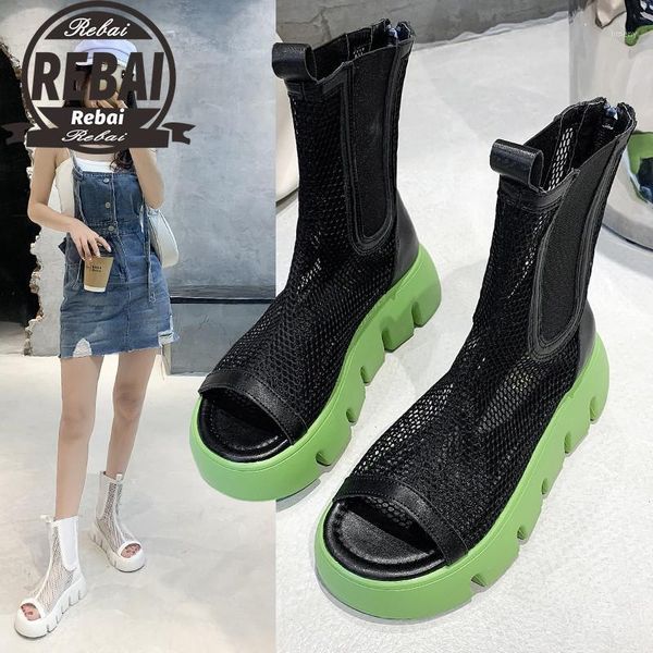 

boots summer thick bottom sandals women 2021 hollow out mesh wedge cool woman casual open toe back zipper shoes1, Black