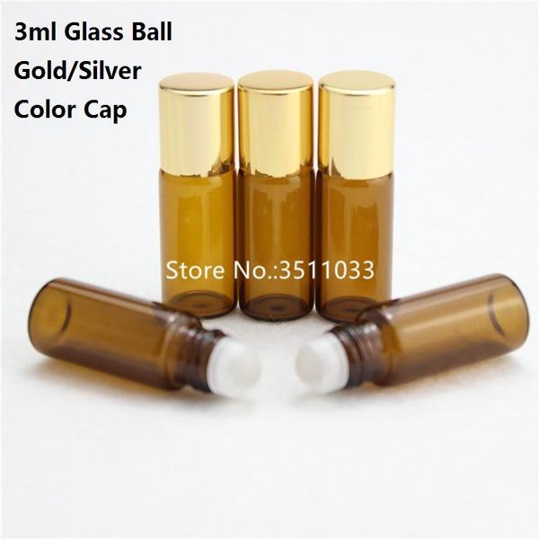 

storage bottles & jars 3ml 50pcs 100pcs brown essential oil glass roll on bottle amber empty small eye essence vias ball gold silver cap