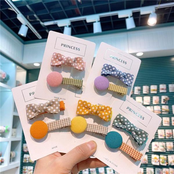 

korea style cute girl hairpins fabric dots bowknot button issuing card hair clips for children fashion accessories, Slivery;white