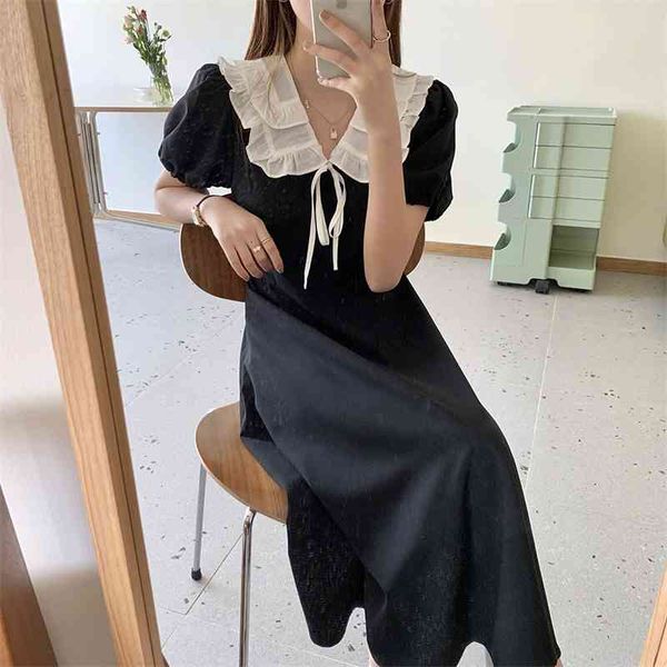

casual dresses 2021 black minimalist summer femme loose long sundress office lady dress chic ol short sleeves vestidos hi5l, Black;gray