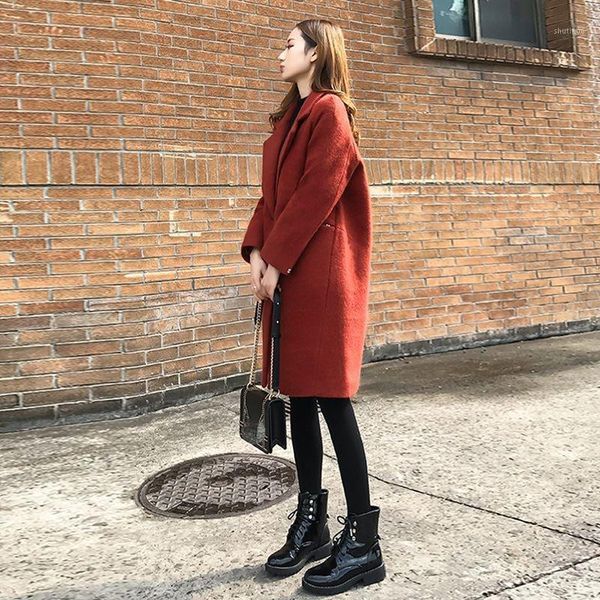 

women's wool & blends 2021 fashion autumn women coat long winter korean black coats female outerwear trench clothes manteau femme wpy