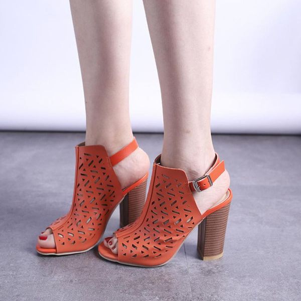 

fashion large size 34-43 women's sandals anti-skid & hard-wearing breathable hollow out thick high heel shoes female, Black