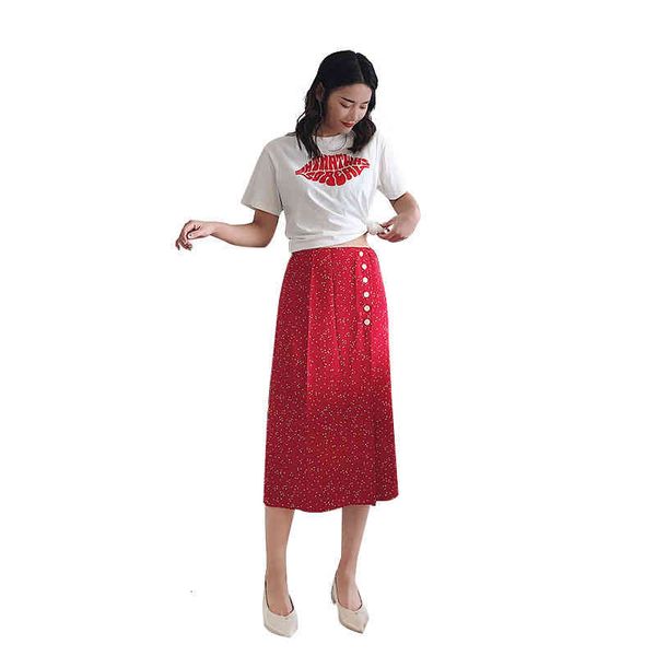 

summer high waist side split long skirt french temperament break women's button-up polka dot dress, Black