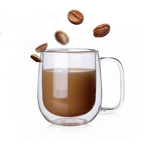 

wine glasses 300ml double wall heat resistant glass tea cup milk juice coffe transparent drinkware