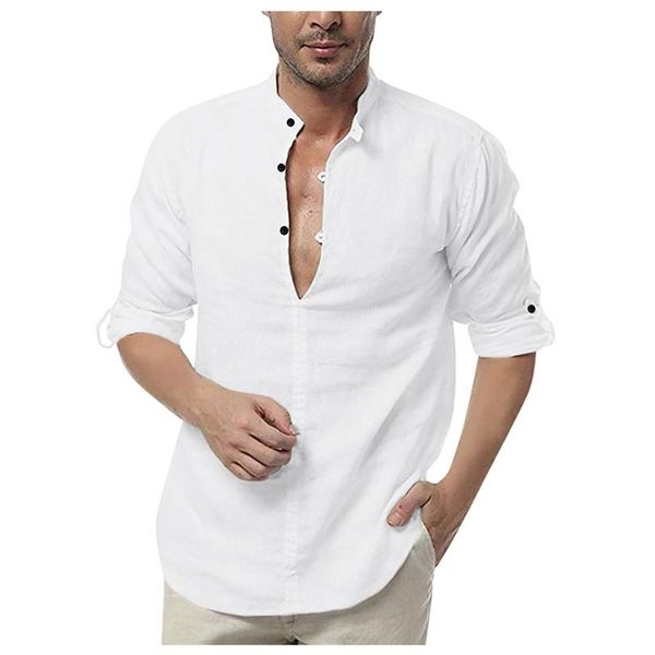 

men's casual shirts cotton linen shirt loose long sleeve tee spring summer men camisas de hombre#g, White;black