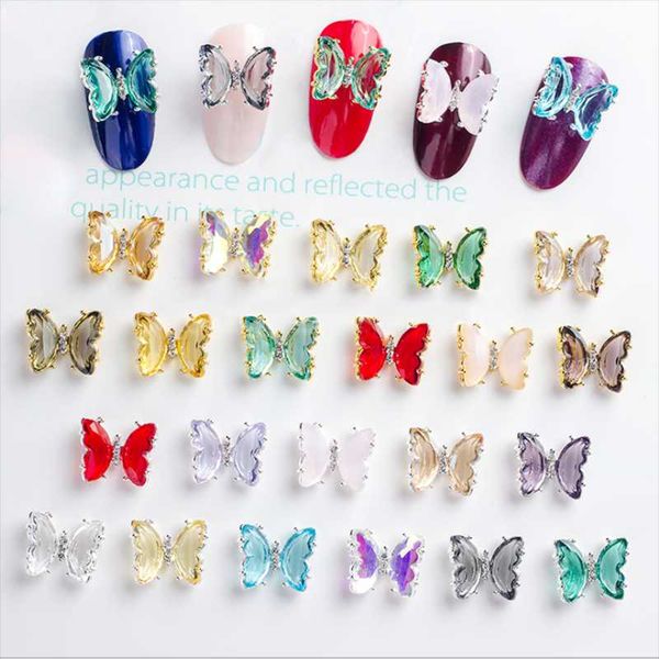 

nail art decorations 5pcs crystal butterfly alloy aurora holographic 3d butterflies rhinestones jewelry diy manicure accessories, Silver;gold