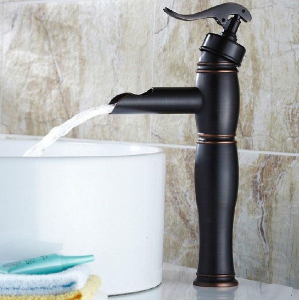 

bathroom sink faucets waterfall basin black oil rubbed brass vanity vessel tap single handle and cold mixer faucet lhg013