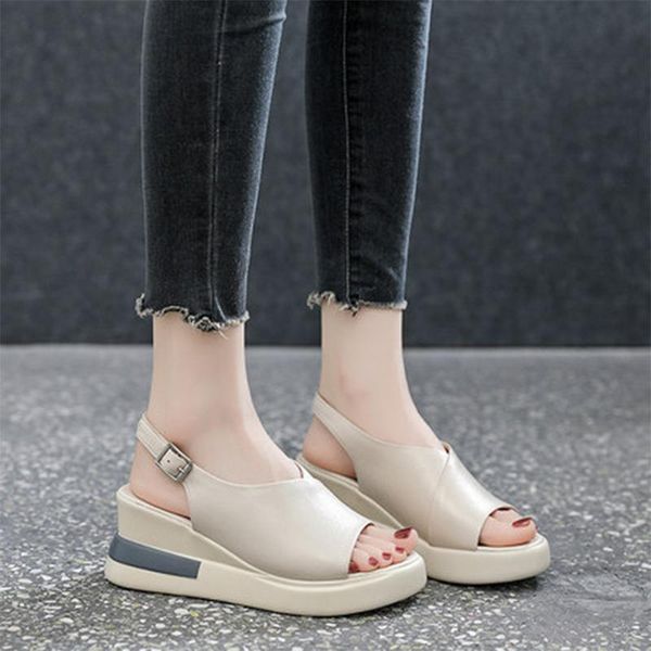 

dress shoes 2021 trends women beach sandals summer wedge peep toe high heels casual roman designer platform sandalias de mujer, Black