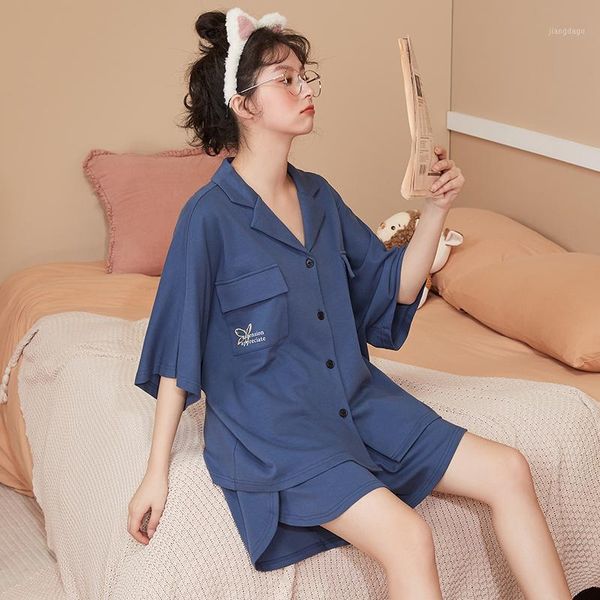 

elegant girl lovely loose casual fashion homewear sleepwear women cotton v-neck simple pajamas set summer plus size +shorts men's, Black;brown
