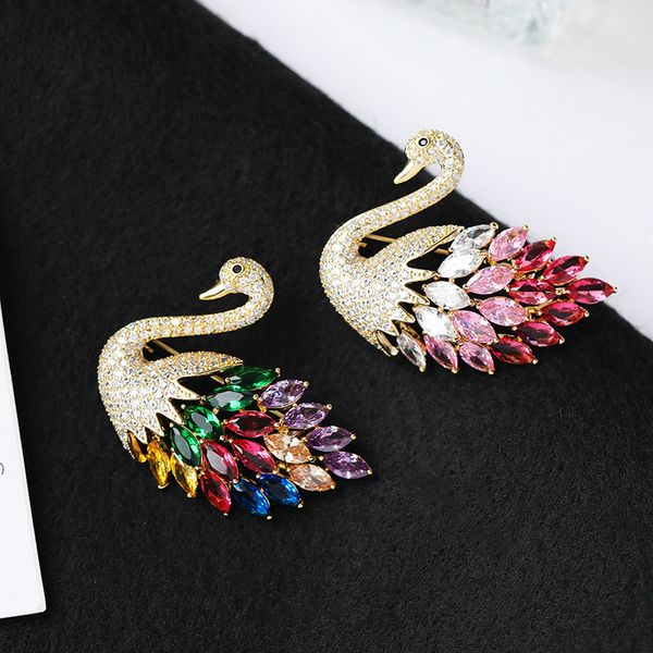 

hi man korean fashion swan brooch for women pavÃ© pink crystal exquisite temperament party dress jewelry girlfriend gift, Gray