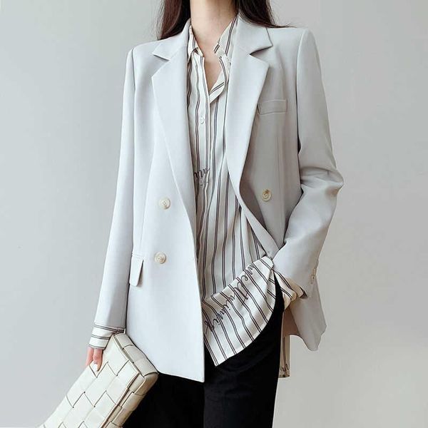 

women's suits & blazers [ewq] korea chic casual trend women solid color lapel double-breasted loose fashion long-sleeved blazer autumn, White;black
