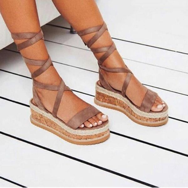 

summer white wedge espadrilles women sandals open toe gladiator casual lace up platform shoes, Black