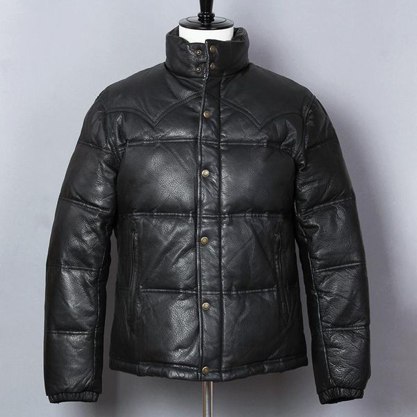 

men's leather & faux mens jacket genuine black goatskin slim duck down winter men stand collar short coat for male