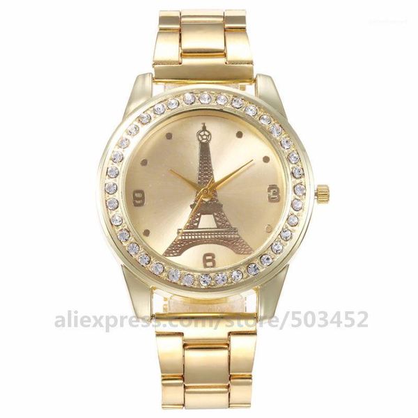 

wristwatches 100pcs/lot no logo eiffel tower stain steel belt watch shiny dail luxury lady wristwatch factory wholesale price clock, Slivery;brown