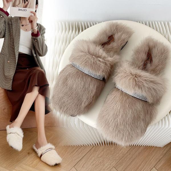 

slippers women shoes woman fur house, Black