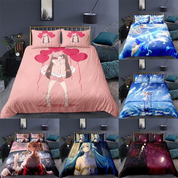 

bedding sets anime girls quilt cover 2/3pcs duvet polyester microfiber 3d printed comforter set for decoration room kids