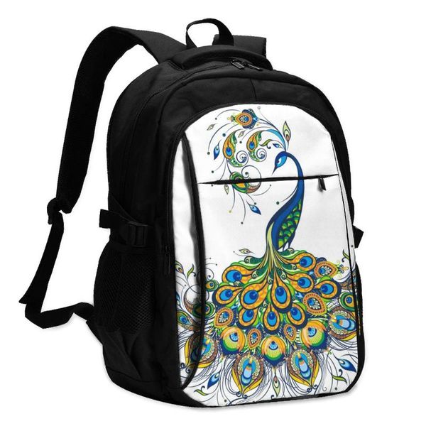 

backpack usb charging lapwomen's for teenage students girls school fantasy peacock travel bagpack