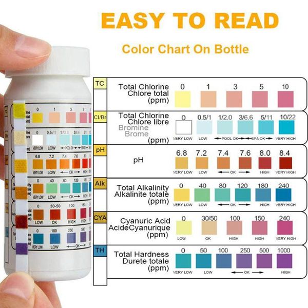 

meters 50pcs 6 in 1 multipurpose chlorine ph test strips spa swimming pool water tester paper