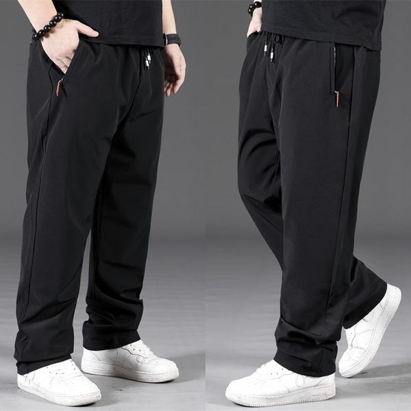 

men's pants plus size casual summer thin style ice silk black sports trousers mens straight baggy