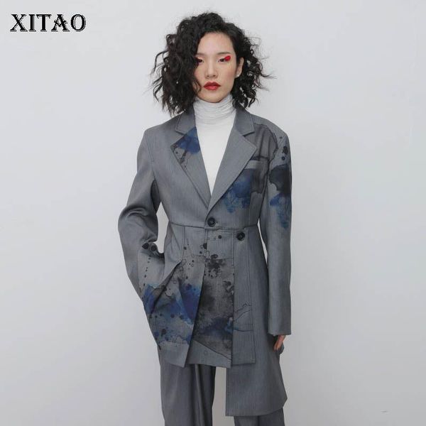 

women's suits & blazers xitao print hem blazer fashion single breast full sleeve small fresh irregular casual minority pleated coat dmy, White;black