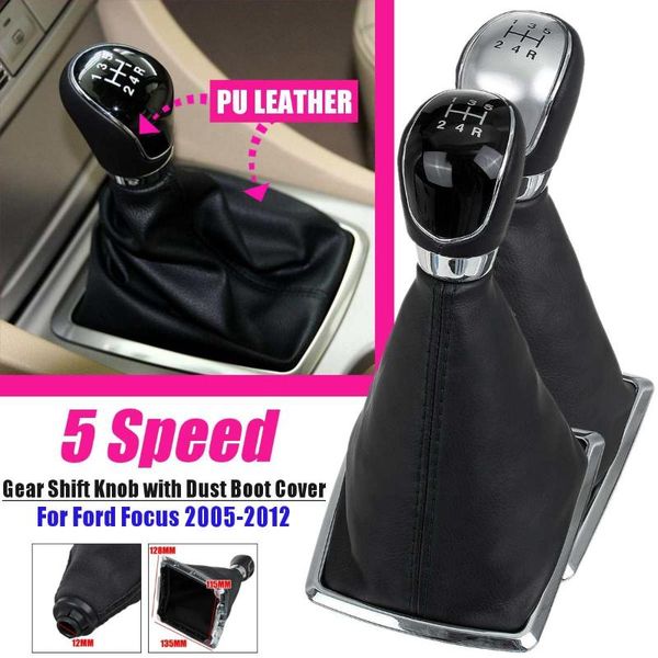 

shift knob car 5 speed leather mt gear stick with dust cover for focus 2 2005 2006 2007 2008 2009 2010 2011