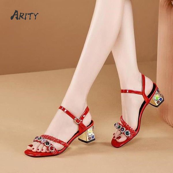 

sandals 2021 summer women's mid-heel all-match sandal buckle diamond chunky heel shoes fish mouth thick, Black