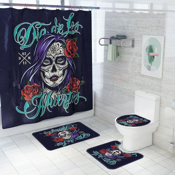 

shower curtains halloween ghost face girl print curtain waterproof set bathroom non-slip bath mat carpet