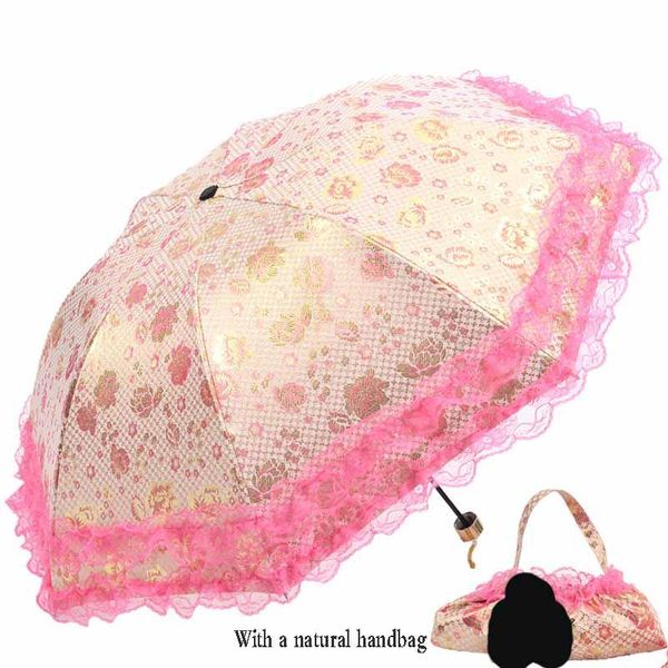 

umbrellas gold velvet satin umbrella sun protection lace folding