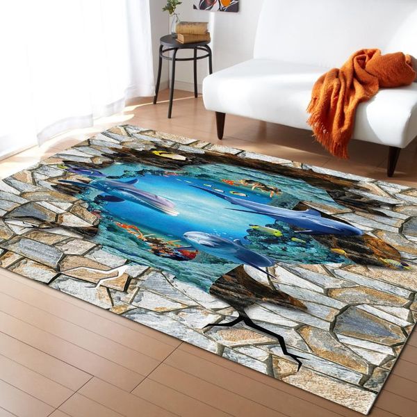 

dolphin 3d underwater world carpets for living room children's carpet bedroom bedside blanket kitchen doormat