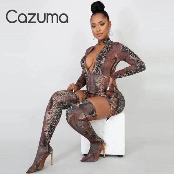 

casual dresses cazuma brand two pcs tie dye snakeskin printing colored women long sleeve wear club deep v neck dress, Black;gray