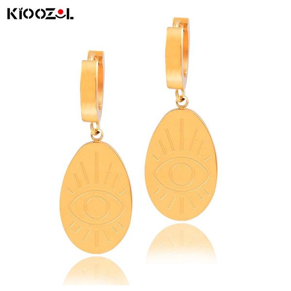 

hoop & huggie kioozol lucky gold color evil eye pendant stainless steel earrings 2021 arrival 187 ko2, Golden;silver