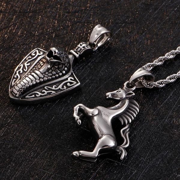 

pendant necklaces vintage stainless steel mens jewellery hiphop snake horse pendants for men friends boys birthday gifts him, Silver